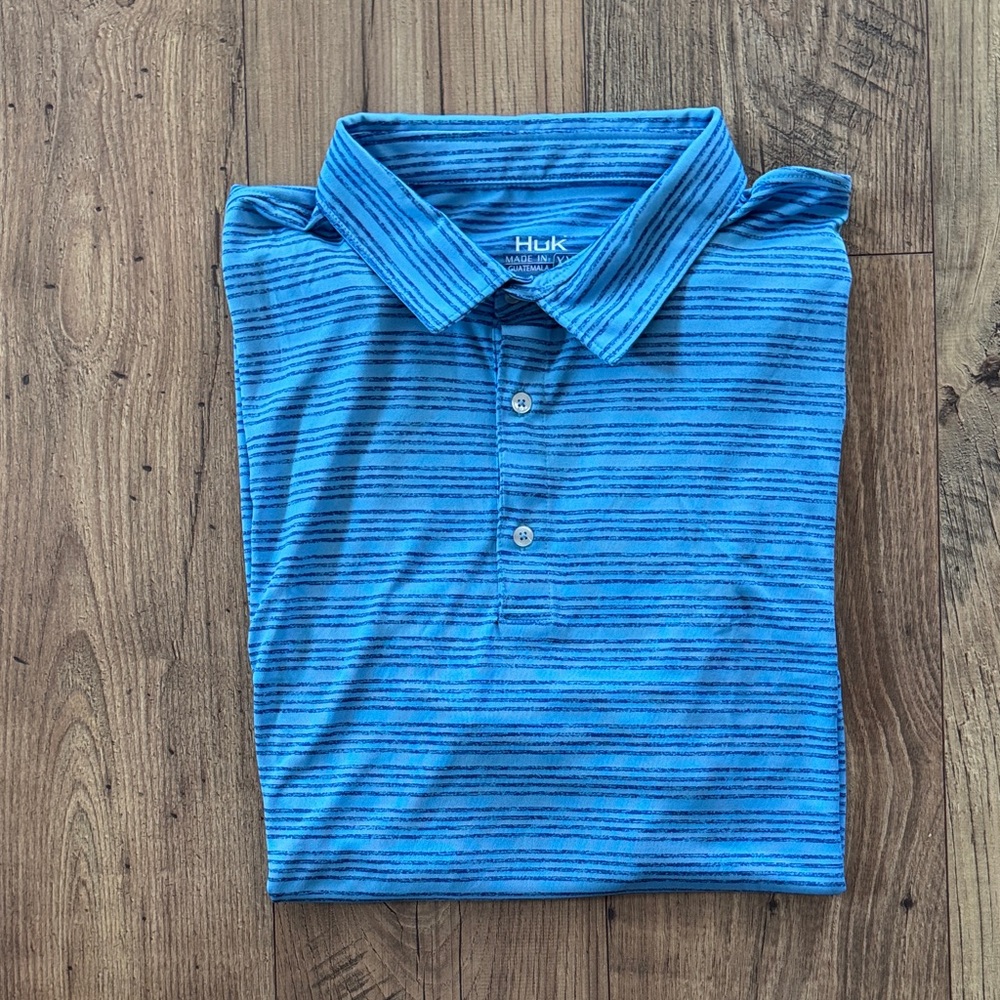 Huk Men's Blue Striped Performance Polo Shirt